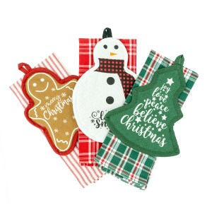 POTHOLDER AND HOLIDAY TOWEL SET ASST